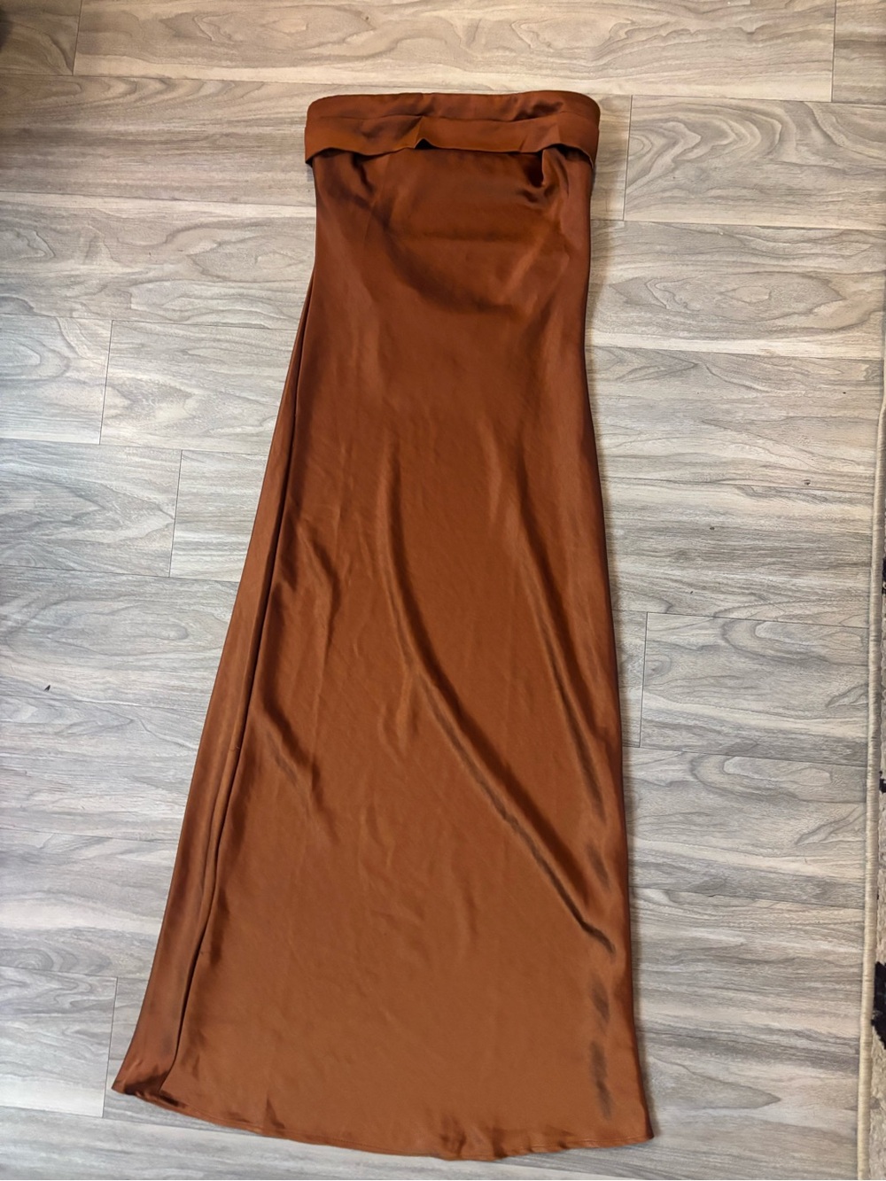 Strapless Satin Maxi Dress in Rust